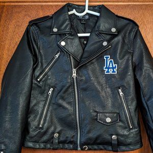 BRAND NEW LA Dodgers Black Faux Leather Moto Full-Zip Jacket - MLB Genuine Merch